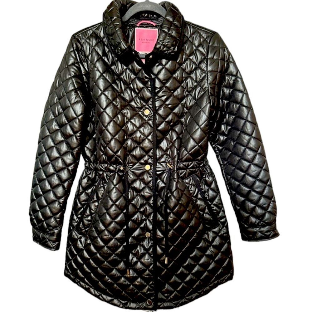 Kate Spade NWT black quilted jacket with‎ removable hood